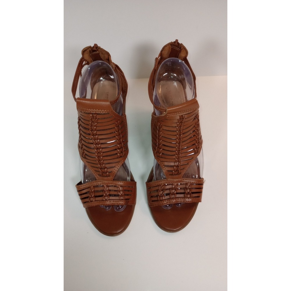 NWT Merona Cognac Braided Heel Sandal Sz 8 Heel Zip Western Style Sandal